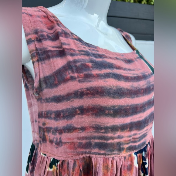 80s/90s Dark Coral Hawaiian Tie Dye Tassel Dress - Picture 7 of 10